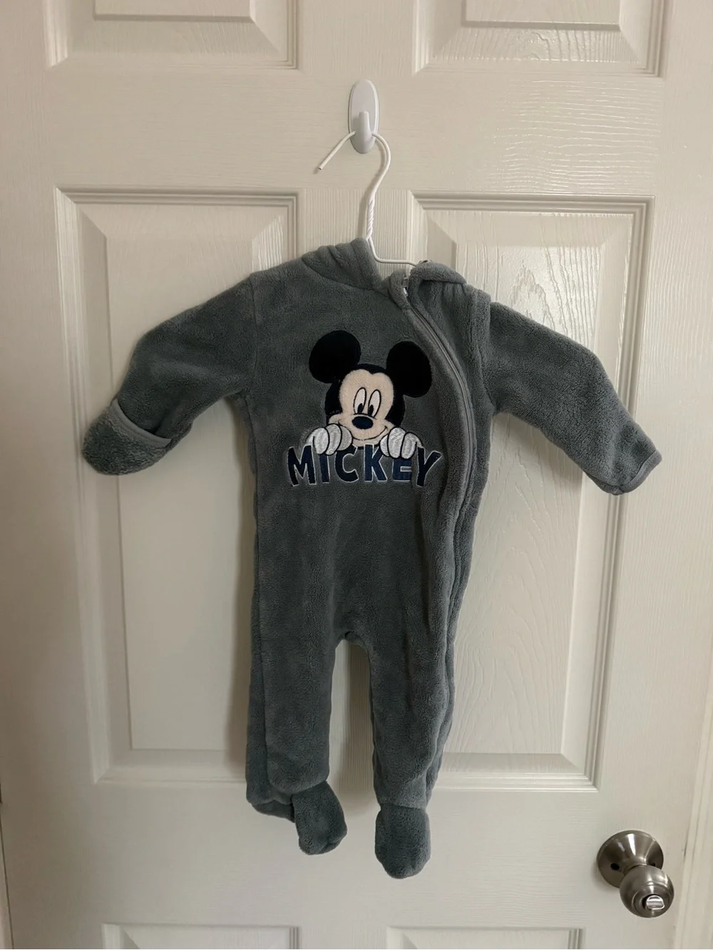 Disney Gray Mickey Mouse Fleece Footed One-Piece